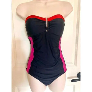 Athena Women’s Size 10 Black‎ Pink Slimming Side Bathingsuit One Piece Padded